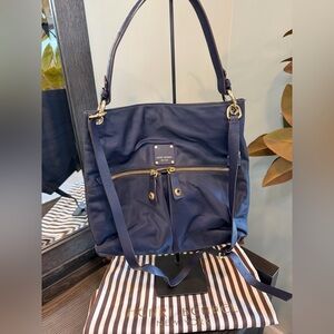 Henri Bendel Jetsetter Crossbody Bag - Navy with Gold Accents